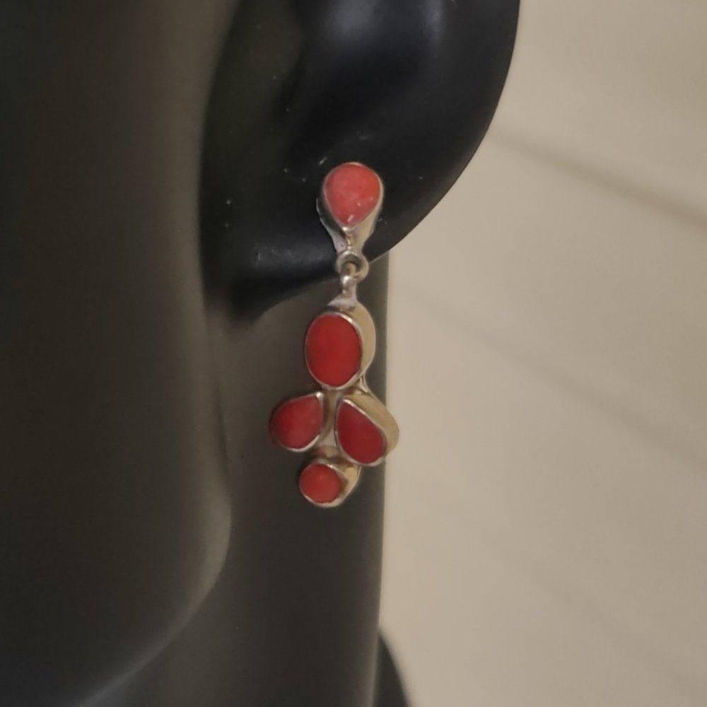Sterling and Coral Pierced Earrings